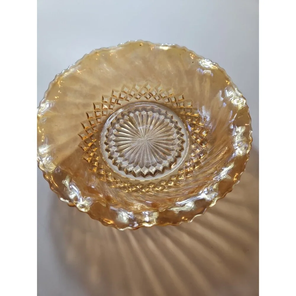 Marigold Depression Carnival Glass Bowls LOT w Ruffled Edge Gold Iridescent